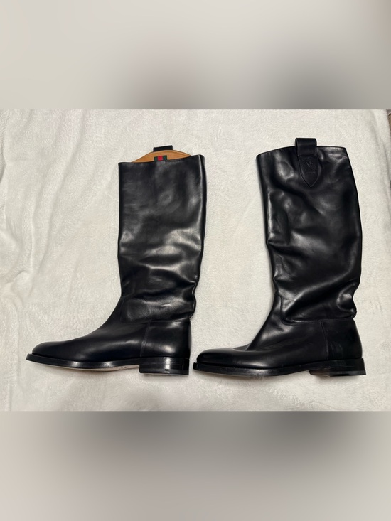 Gucci Other - Gucci Black Equestrian Leather Boots with Embossed Logo